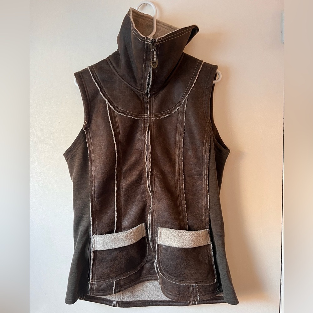 Kuhl Women's Brown Shearling-Trim Dani Sherpa Vest Large